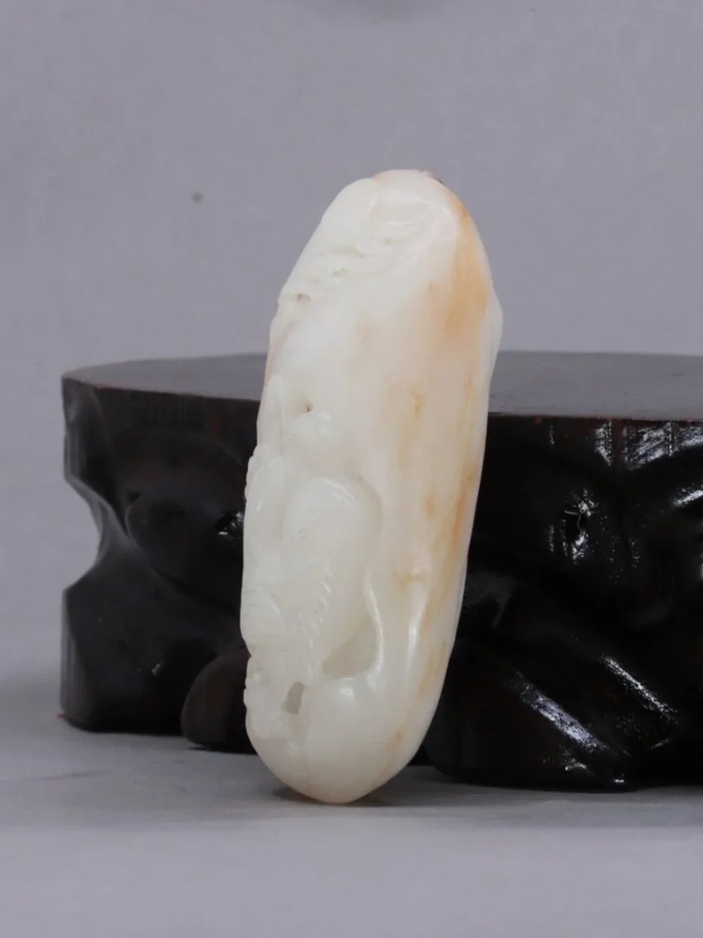 Chinese White Hetian Jade Pendant w Rooster & Ruyi